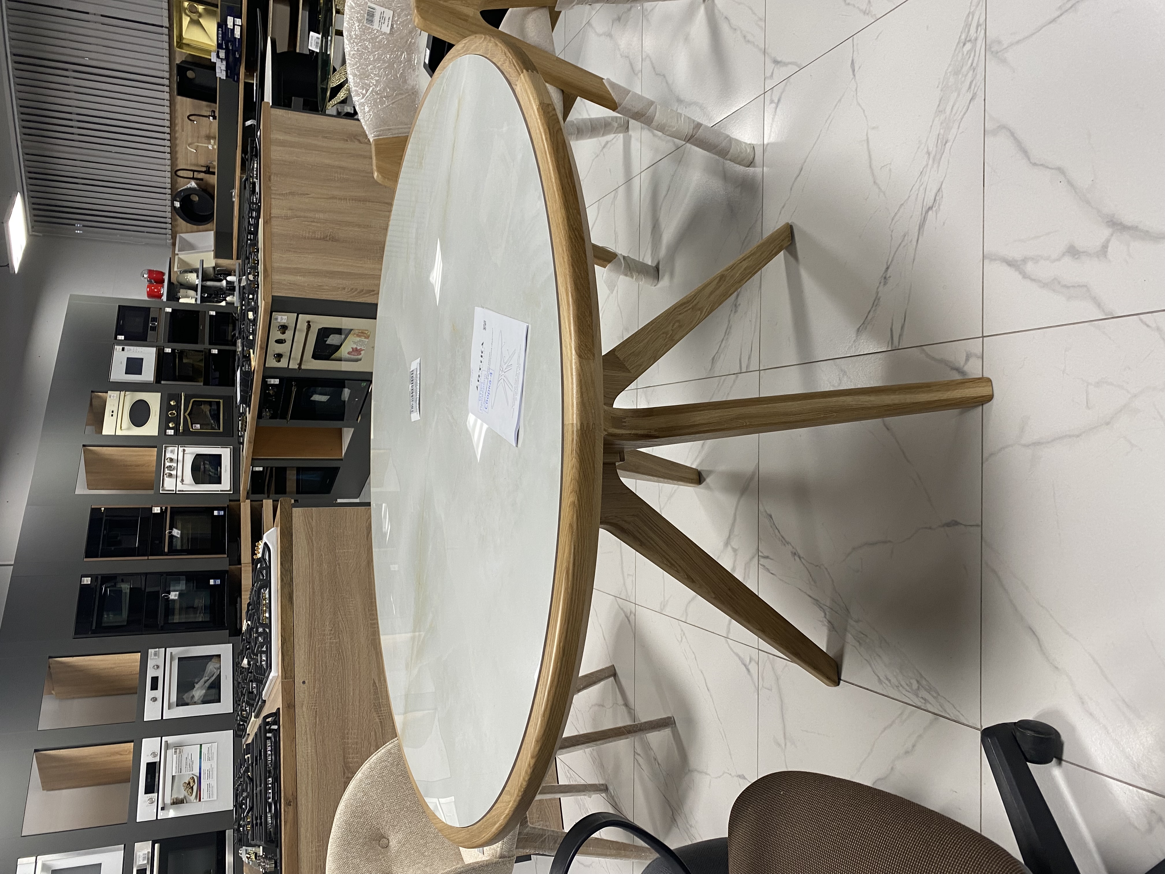 Стол ВУДСТОУН (125) Quios Silver/ массив дуба Вудст.дуб Натурал/ подст.дуб Натурал// опо.дуб Натурал