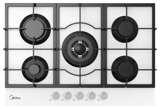 MIDEA  варочная панель газовая  MG 7560 TGW     белая,стекло  75см