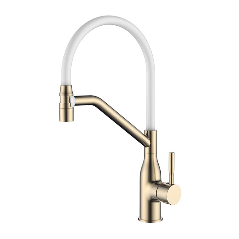 LEDEME   смеситель д\кухни  L 4798 Y-3  белый+злт/ сатин   /8 