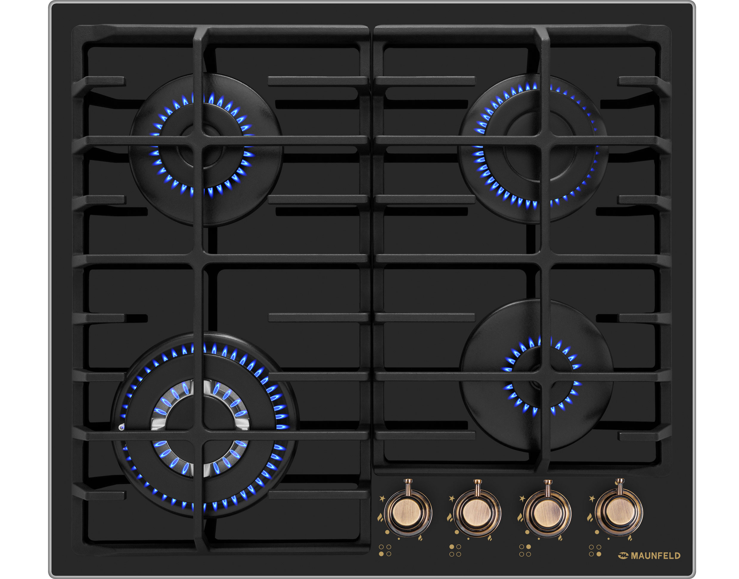 MAUNFELD  варочная панель газовая классик     EGHG  64.63 CB.R/G   черн.стекло,брнз,эксп.