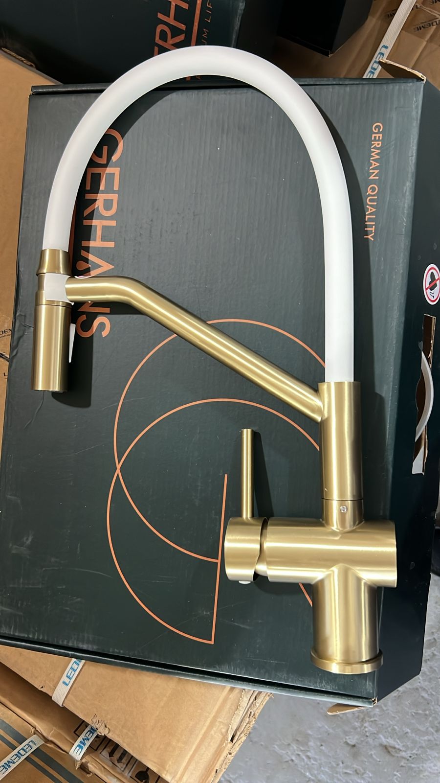 LEDEME смеситель д\кухни  K 14292Y-3  золотой сатин+бел.   /8 * _