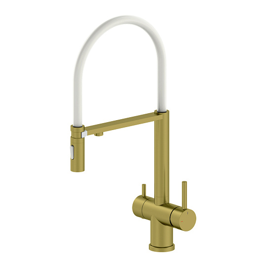 LEDEME   смеситель д\кухни  K 14390Y-3  золотой сатин+бел.   /8  