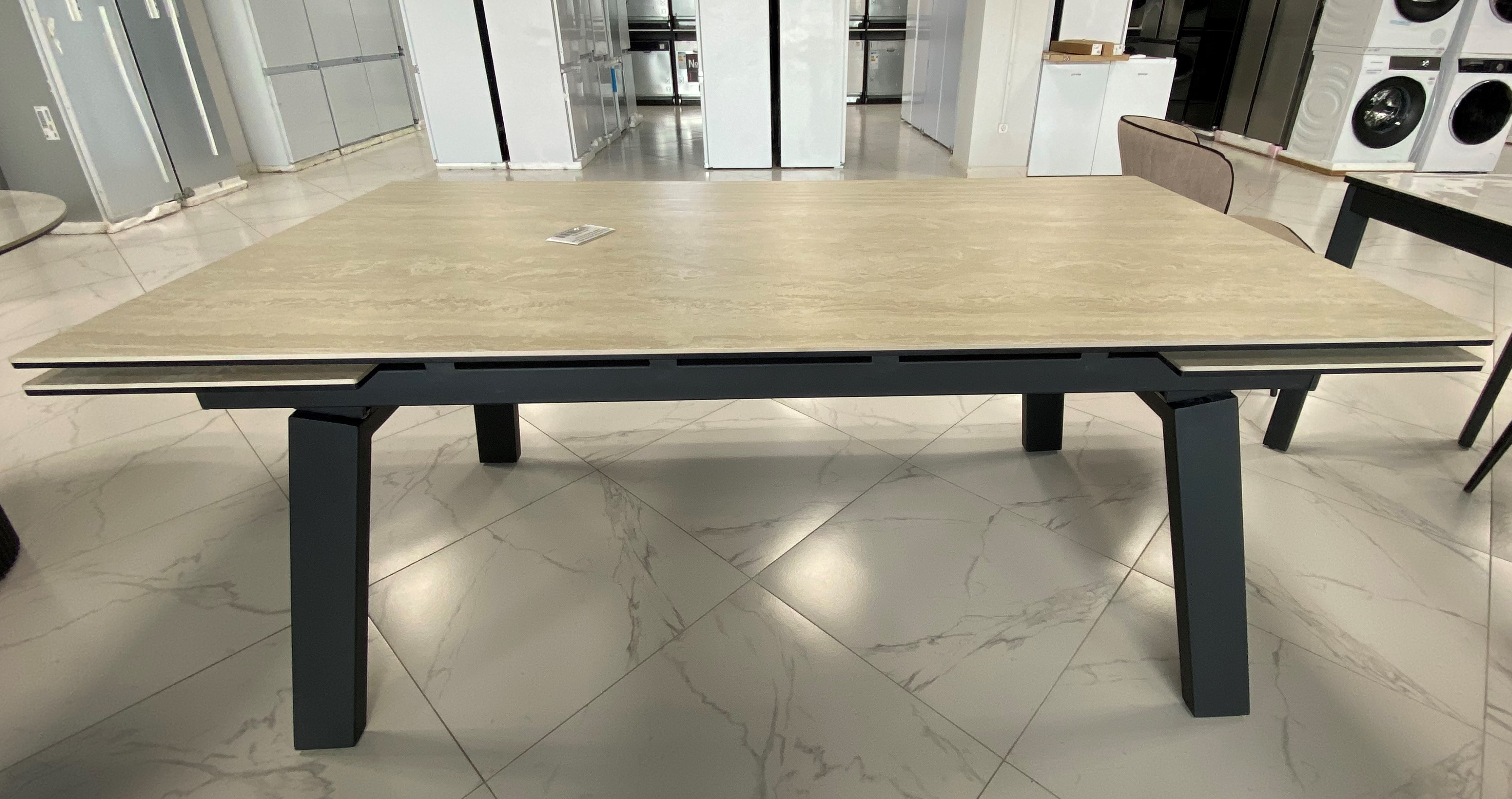 Стол ДЭНТОР (180х95) Miele Natura/черное подстолье/черная рама// Дэнтор черная