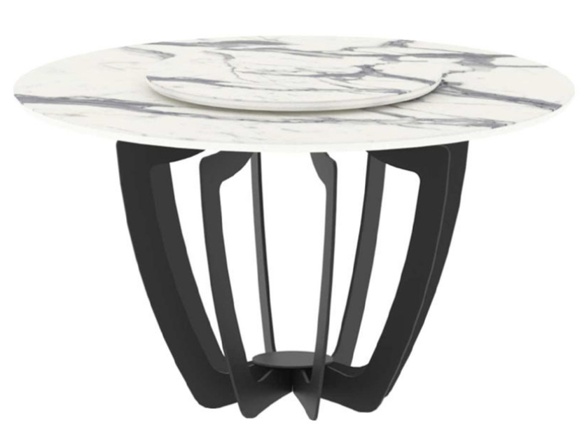 Стол СТЕРЛИНГ пластик HPL compact 3 (d-1260/650) бел.мрам,МДФ черн.мат(кол.и площ.к кол.28 чер.мат)