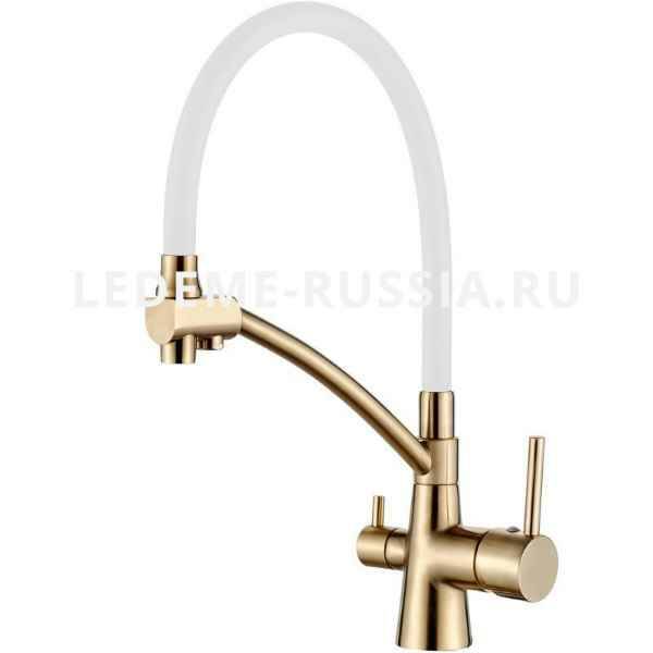 LEDEME   смеситель д\кухни  L 4855 Y -3  бел+злт/ сатин   /10 