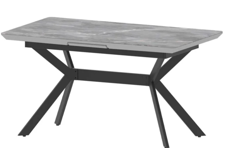 Стол ДАЙМ 3 керам.(1400х800/1700) черн.мрам,встав.Baut,МДФ черн.глян.,каркас черн.мат(опора 40 чер).